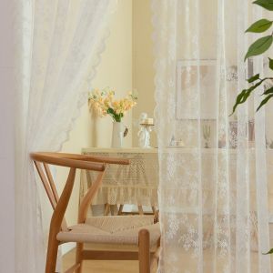 【1-3 Days Delivery】Lace Curtain Rod Pocket White Sheer Curtain Durable Floral Embroidered Polyester 120x200cm Window Drape Shades