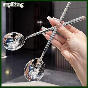 ruyifang ช้อนสแตนเลสแบบเกาหลีด้ามยาวช้อนตักน้ำแข็งช้อนรับประทานอาหารช้อนรับประทานอาหารเย็นในครัวเรือน