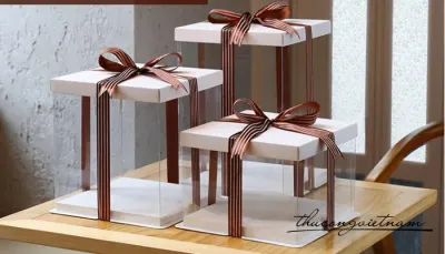 Hộp Mica Trong Suốt Lớn Đựng Bánh Kem Bánh Gato Hoa và Quà Tặng Có Đế Giấy Cứng Cáp (Không Kèm Ruy Băng)