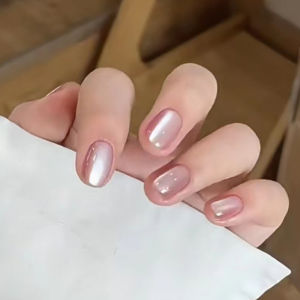 【FREE SHIPPING Ready Stock】2024 New Cat Eyes Glitter Edinburgh Nude Resplendent French 24Pcs Nail Art Silver Magic Mirror Fake Nails Waterproof High Quality Duarable