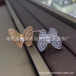 Exquisite craftsmanship horse-eye butterfly ring with white mother-of-pearl and double full diamond butterfly design featuring blue turquoise   Factory direct sales live streaming service