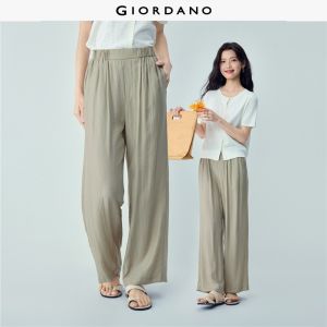 Giordano Women Casual Pants Crinkle Elastic Waist Woven Non-Stretch Free Shipping 05416328