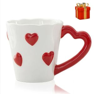 MINIAT 8.5 Oz Heart-Shaped Coffee Mug Heart Pattern Ceramic Milk Cup Unique Durable Cute Water Cup Womens Gifts