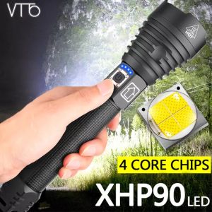 VTTO Siêu Sáng 300000 Lumens XLamp XHP90 Cao Mạnh Mẽ Chiến Thuật Usb Zoom Led Torch LED Flashlight Torch Ánh Sáng 18650 Của 26650 Pin Đèn Lồng