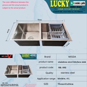 SK-502 STAINLESS STEEL DOUBLE KITCHEN SINK WITH STRAINER HIGH QUALITY