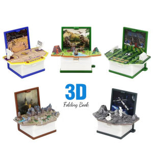 3D dinosaur folding book mini keychain space astronaut puzzle castle decompression creative toy