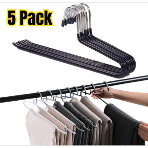 5Pack Seamless Z Shape Hanger Rack Pants Slack Trousers Hangers Space Saving Slim Strong and Durable Anti-Rust Chrome Metal Hangers Open Ended Design Hangers
