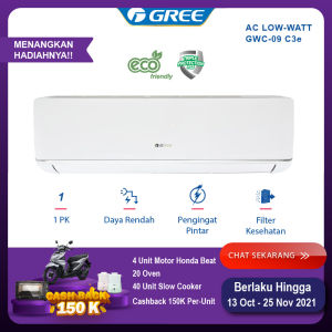 GREE AC DELUXE LOW WATT - PUTIH 1PK - GWC-09C3E(S) (Unit Indoor & Outdoor)