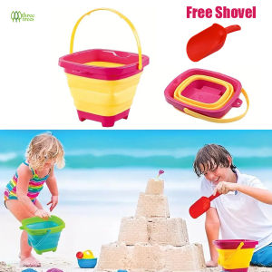 1 Set Foldable Bucket with 1Pc Of Shovel 2L Silicone Collapsible Sand Bucket Water Bucket Square Sandbox Summer Party Kids Beach Toys Travel Beach  Songkran festival day Equiment