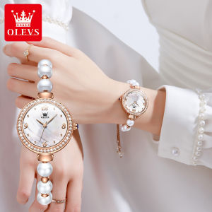 OLEVS Ladies Watch Pearl Bracelet Strap Casual Original Quartz Movement High Hardness Coated Mirror 30m Waterproof