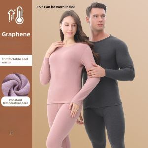 2025 autumn and winter warm suit 5A antibacterial mens autumn and winter warm underwear suit slim fit bottoming graphene heating and heating brushed autumn clothes autumn pants women