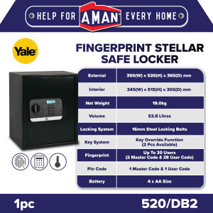 YALE Stellar Safe Box 30 Users Fingerprint USB 2pcs Mechanical Keys Override 1 Year Warranty 520/DB2