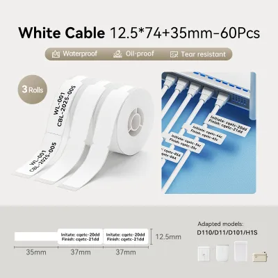 【3 Rolls】NIIMBOT D11/D110/D101 White Label Sticker Waterproof Oil Proof No Glue Residue Name Sticker Beauty Kitchen Toys Thermal Label Paper