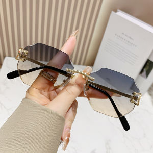 (GENTLE MOSCOT) Western New Metal Frameless Retro Sunglasses Anti Uv Driving Sun Glasses for Men