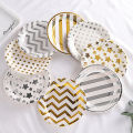 SG 10PCS Gold Silver Dot Disposable Paper Cups and Plates Set for Birthday Party. 