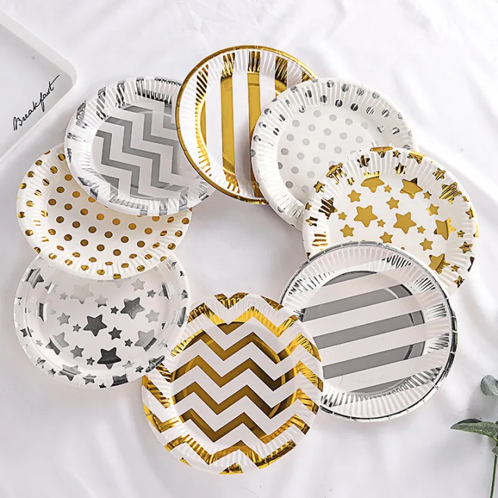 SG%2010PCS%20Gold%20Silver%20Dot%20Disposable%20Paper%20Cups%20and%20Plates%20Set%20for%20Birthday%20Party%20-%20Image%202