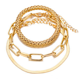 [haoh] 3PCS Set Fashion Thick Chain Link Bracelets Bangles For Women Vintage Snake Chain Color Bracelets Set Punk Jewelry