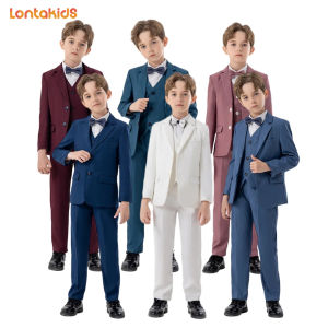 lontakids 4Pcs Boys Suit Tuxedo Blazer Jacket Pants Vest Bowtie Set Kids Formal Suits for Wedding Party Attire 2-14 Years