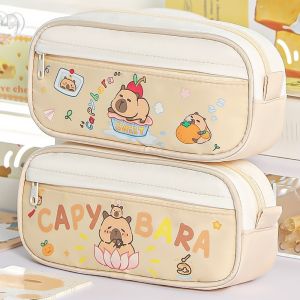 WENQI Pencil Case Capybara Stationery Bag Large Capacity  Storage Large Capybara Pen Bag Ins Y2K Pencil Pouch Animals Cartoon Pencil Bag Student