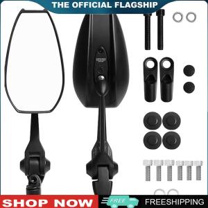 [TOPACE MALL]2Pcs Motorcycle Side Mirror White/Blue Lens Anti-Glare Motorcycle End Bar Rearview Mirror for Street Bicycle Motorbikes