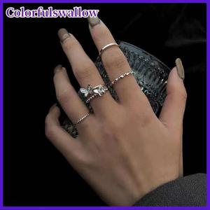 Colorfulswallow 3Pcs 4Pcs Hip Hop Punk Mở Có Thể Điều Chỉnh Nhẫn Set Womens Vòng Bướm Kim Loại Vòng Tay