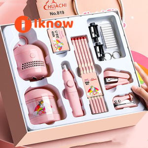 I know  unicorn Electric Stationery Set Sketch Electric Pencil Sharpener Electronic Erasers Mechanical Vacuum Cleaner Set For Kids Stationery Art School Supplies Gifts