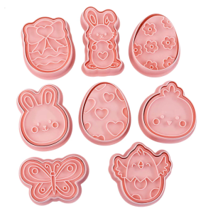 8pcs Easter Cookie Mould Cartoon Eggs Rabbit Chick Biscuit Fondant Embosser Plastic Cake Decorating Baking Tool