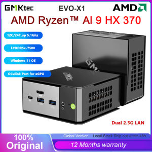 GMKtec EVO-X1 AI Mini PC AMD Ryzen AI 9 HX-370 32GB LPDDR5X 7500Mhz 1TB PCIe 4.0 SSD Windows 11 Pro WiFi 6 & USB4/Oculink Interface Mini Gaming Computers