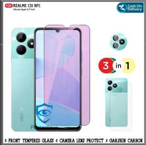 Paket 3in1 Tempered Glass Blue Light REALME C51 NFC C30s Anti Radiasi UV Blue Free Camera + Garskin
