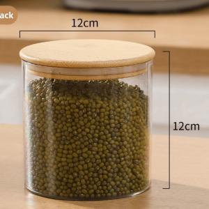 MINUTE Trong suốt Hũ đựng đồ hình vuông Chống ẩm Nắp tre Hộp đựng gia vị Đa chức năng Lon kín Người tổ chức kho đồ Nhà bếp