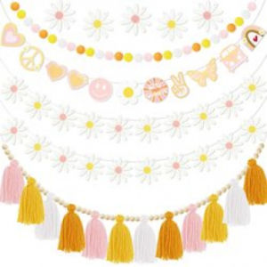 Groovy Hippie Banner Daisy Boho Tassel Garland Decor Spring Party Supplies Hippie Party Decorations for Wall Window Home Room