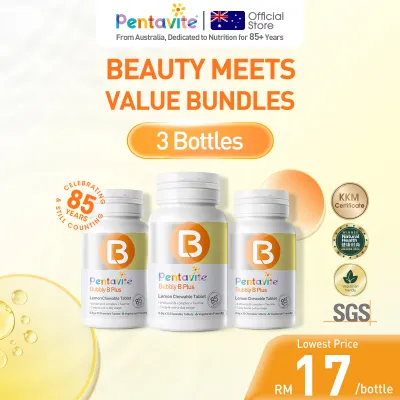 【Amelias Choice】[KKM Certified] Pentavite Bubbly B Complex Vitamin B Plus Lemon Soda Chewable 30 Tablets (vitamin b complex vitamins b1 b2 b6 b7 b12) Exp:2028/03 -Reduce Hair Loss Reduce Stress Supports Better Moods Relieve Anxiety
