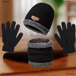 [COD] Biubiuni 3-Mảnh Mùa Đông Người Đàn Ông Của Hat Set Khăn Găng Tay Găng Tay Và Cổ Ấm Hơn Tất Cả Trong Một Lông Cừu Lót Dệt Kim Hat