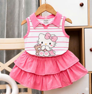 Sét váy bé gái 13kg-38kg chân váy xếp ly Áo thun cotton chính phẩm