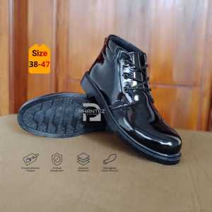 Sepatu PDH Pria Formal Hitam Glossy Tali 3 Elegan Dinas Polisi Satpam ASN