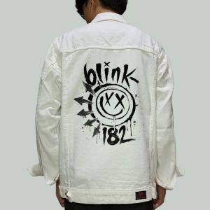 Jaket Jeans Printing Sablon Pria PREMIUM - PUTIH BLINK182