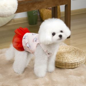 DEQIX Rabbit Bear Print Pet Halter Mesh Dress Soft Cute Dog Princess Skirt Fashion Breathable Pet Clothes For Small Dog Cat