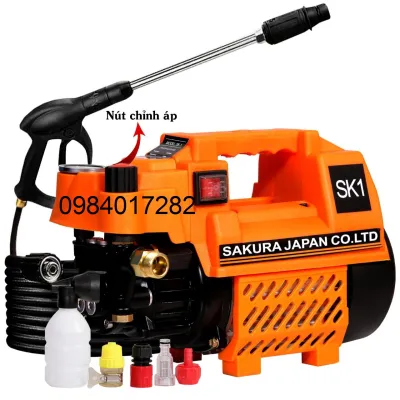 Máy Rửa Xe Mini .Chỉnh Áp SAKURA. SK1. Công Suất Mạnh . Có chỉnh áp trên thân máy. Có Nút Dơ Le Nhiệt Ở Đầu Máy.Máy xịt rửa xe máy. Ôtô. Máy lạnh. Tặng kèm bình tạo bọt.sung dài