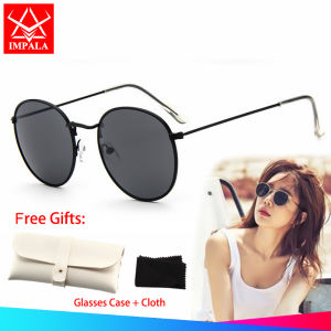 IMPALA QT3025P แว่นตากันแดดสำหรับผู้หญิงเลนส์ขนาดเล็กแฟชั่นเหมาะสำหรับใบหน้าเล็กบางๆกรอบโลหะ UV400เลนส์พร้อมกล่องแว่นตาหนัง