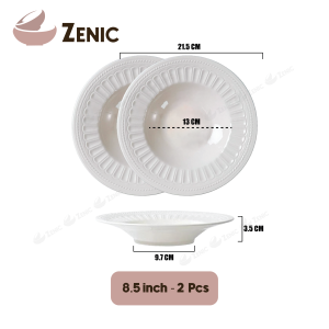 Zenic Ceramic White Embossed Porcelain Grass Hat Bowl Dessert Plate Pasta Plate Breakfast Bowl