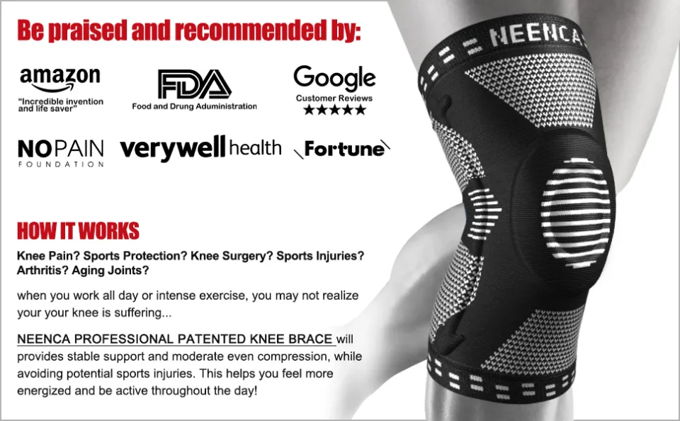 NEENCA Professional Knee Brace for Knee Pain Relief, Compression Knee  Sleeve with Patella Pad & Side Stabilizers, Medical Knee Support for  Running, Workout, Arthritis, Meniscus Tear, Men Women