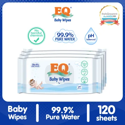 Bundle of 4 EQ Baby Wipes 99.9% Pure Water 30 sheets