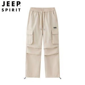 Jeep Spirit American Waterproof and Wear-resistant Overalls Pants Mens 2024 New Spring and Autumn Tide Brand Loose Outdoor Hiking Pants Sports Casual Pants