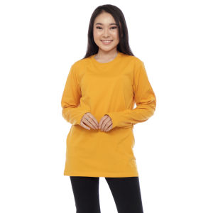 Kaos Polos Wanita Oneck Lengan Panjang Bahan Katun Combed 30s Warna Mustard