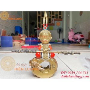 Trầm tôn ngộ không ngồi thiền bằng đồng 2 màu