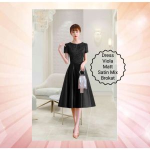 Dress Midi Wanita Terbaru Korean Style dress Viola Matt Brokat Glitter Mix Satin Velvet Model fashion viral kekinian Dress Pesta Natal Good Quality Premium