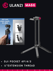 Đế chụp hình Ulanzi MA66 cho DJI Pocket 4P/4/3 với ren mở rộng ¼ inch hỗ trợ gắn chặt và ổn định.
