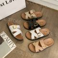 Cool Store Flat Slippers Women's Comfort Daily Wear Rubber Slippers Open-Toes Cross Strap With Adjustable Gold Buckle Slippers For Women Girl Flipflop Walking Shoes (+1 UPSIZE BIGGER). 