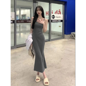 G72025 Sweet Spicy Girl Sleeveless Waist-Cinching Backless Strap Dress for Women Summer Pure Desire Temperament Mermaid Bodycon Dress 7/7