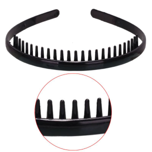 Women Men Girls 8mm Plastic Plain Headband with Non-Slip Teeth Comb Shiny Black Hair Hoop DIY Styling Makeup Headwear